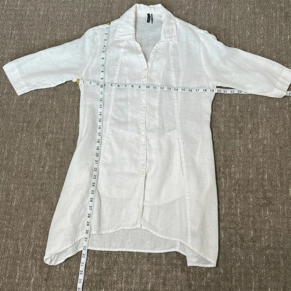 Stella Carakasi Tunic White 100% Hemp Pockets Button Front 3/4 Sleeve Size XS - Picture 5 of 6